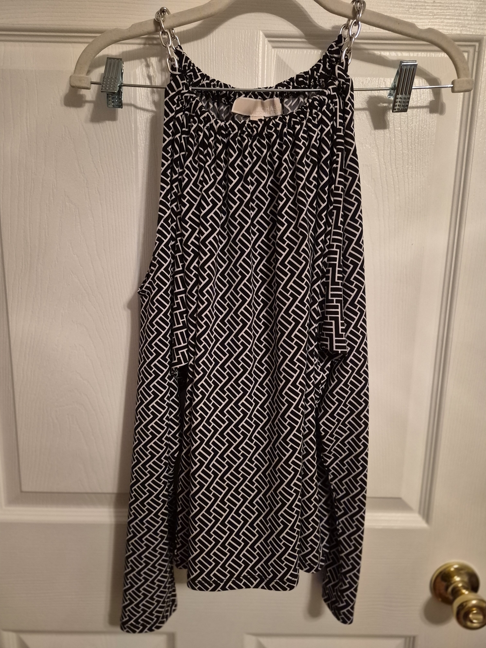 Michael Kors Black and White Print Open-Shoukder long sleeve